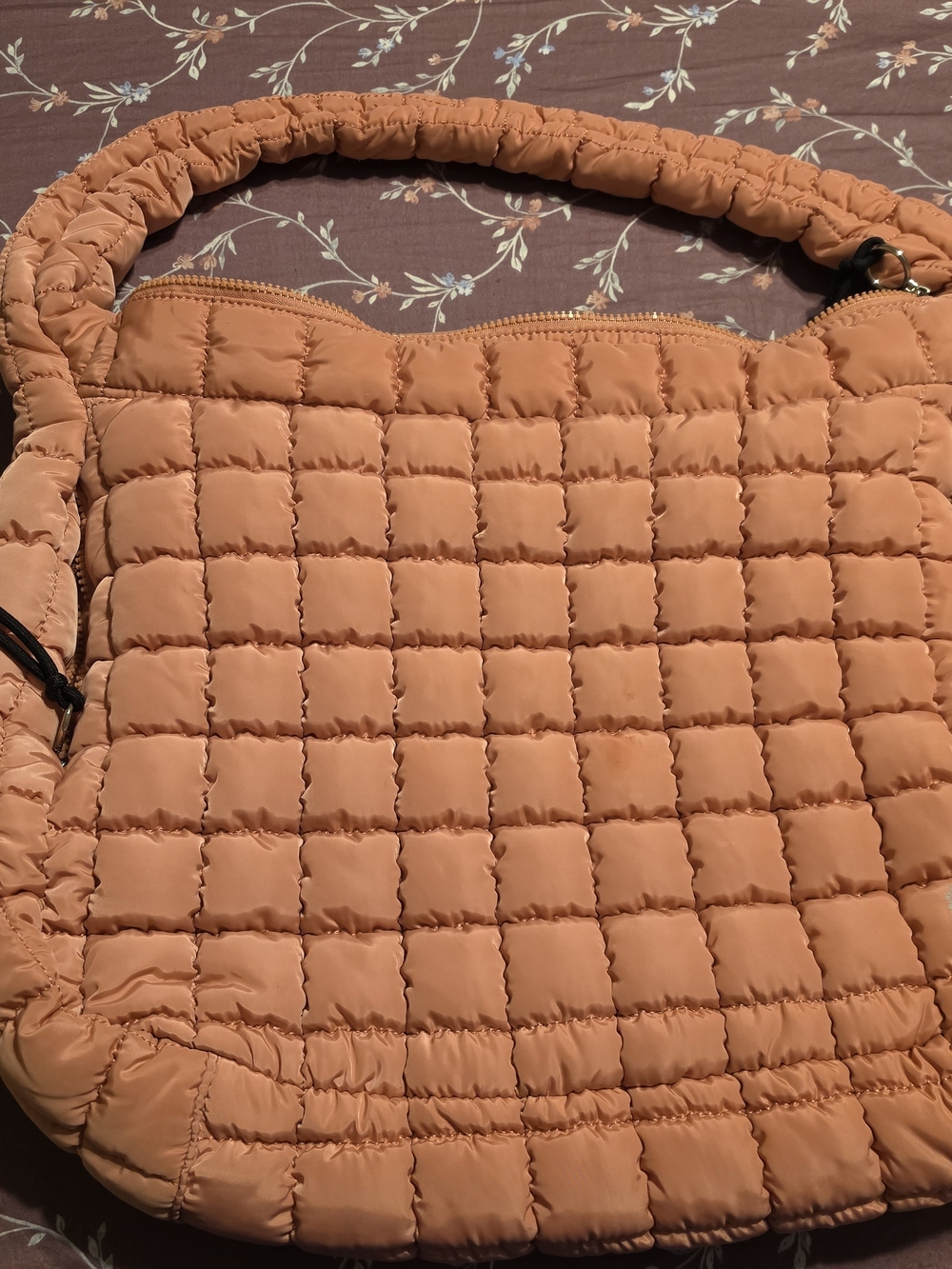 Free People Quilted Puffer Shoulder Bag in Peach Orange